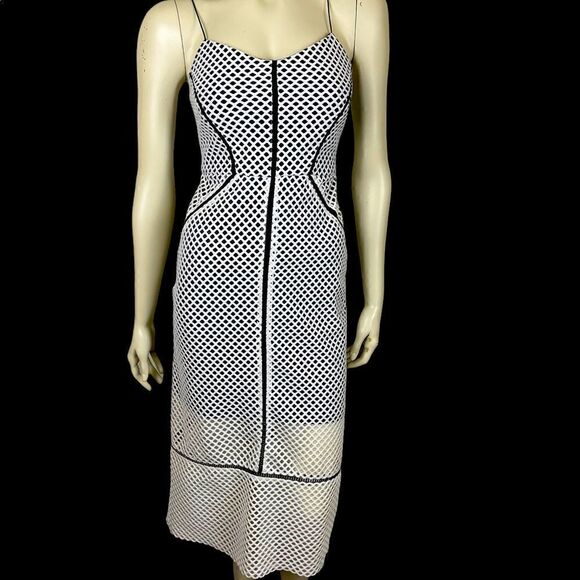 TopShop Black Slip Dress with White Mesh Overlay Size 6 - Picture 5 of 12